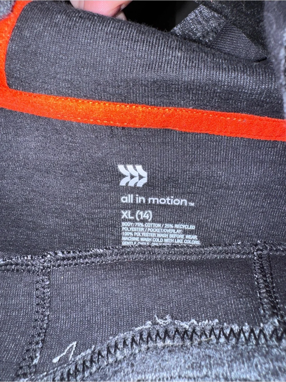 Heather Gray Pullover with Black Pocket and Orange Zip